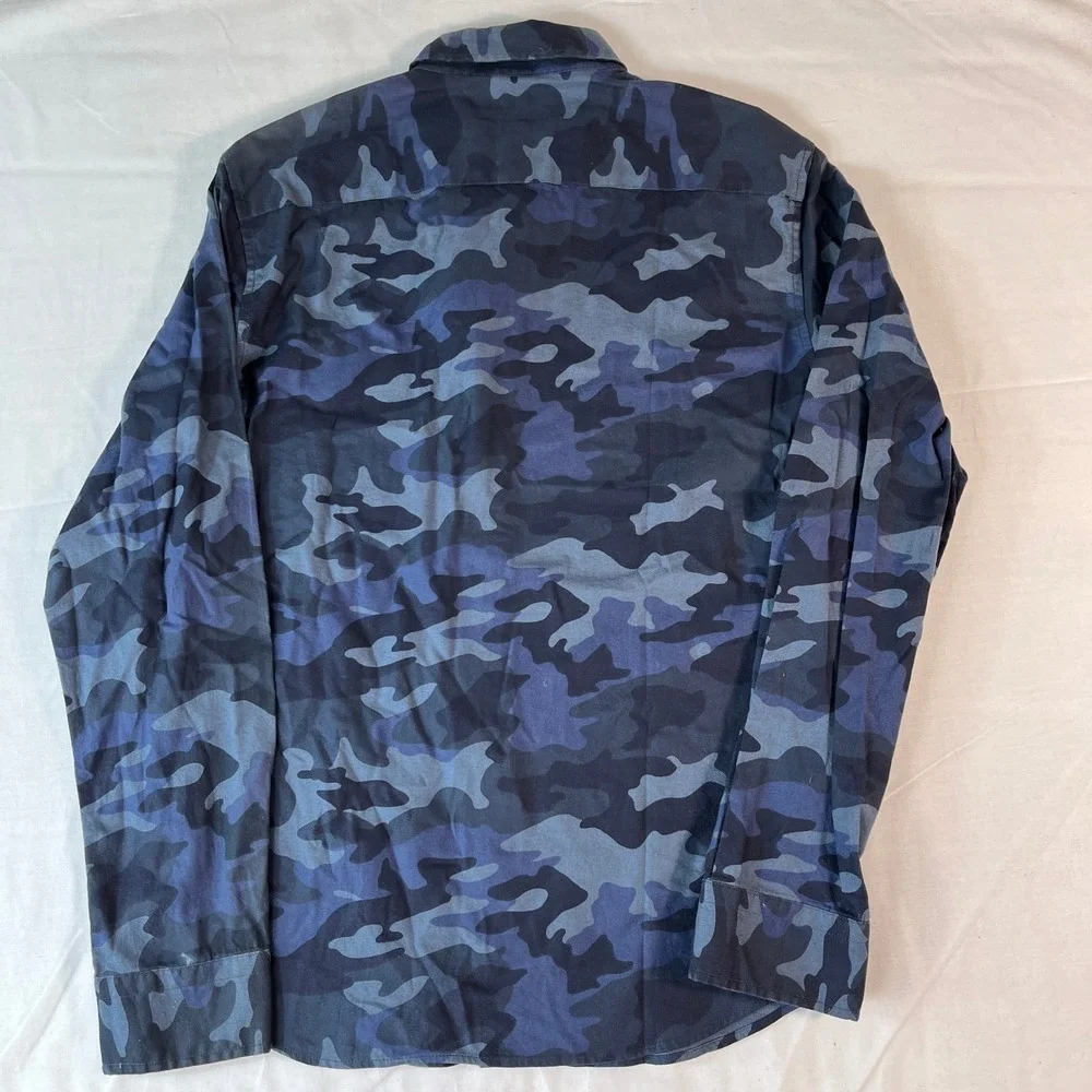 Banana Republic Flannel Shirt Mens M Blue Camo NEW Untucked Slim Fit Luxe Button